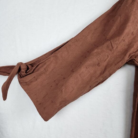 Garnet Hill Lagenlook Dress Rust Dobby Tie Sleeve Organic Cotton Jacquard Sz 8 - Picture 2 of 13